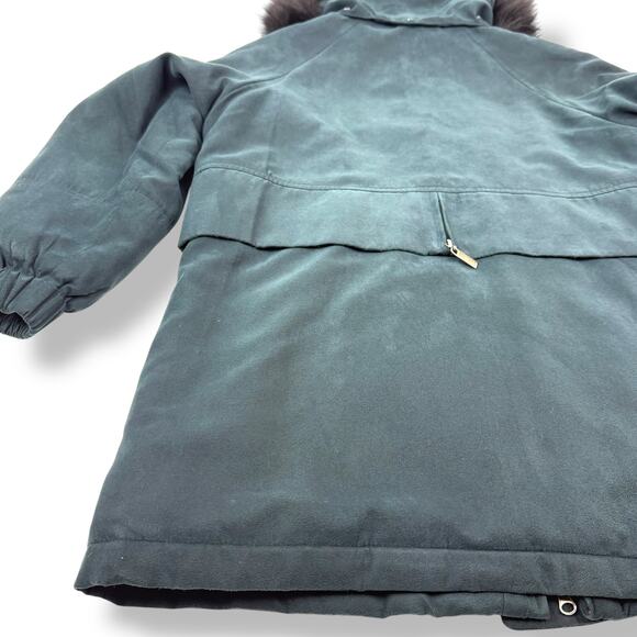 Vintage 90's deep cyan microsuede water repellant coat with fox fur trim hood - Picture 14 of 16